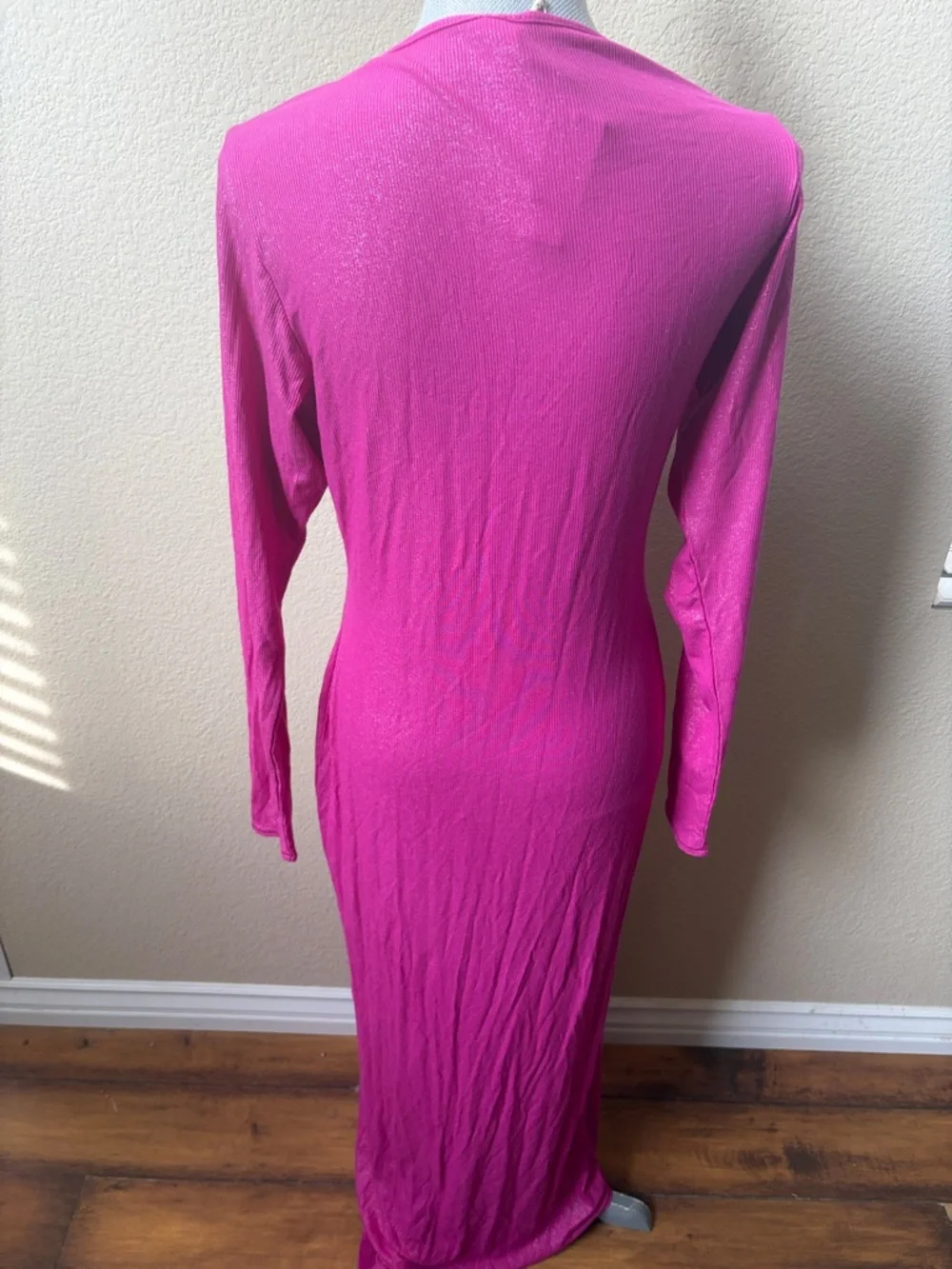 NWT SKIMS Fuchsia Foil Shimmer Maxi Dress 2X Ribbed Bodycon Stretch Glam
